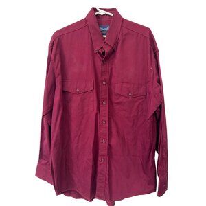 Wrangler Button Down Shirt Mens 17-35 X-Long Tails Red Career Work Preppy Ranch